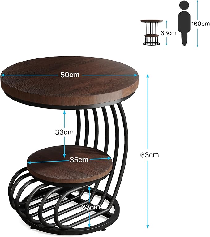 Tribesigns Round End Side Table: 2 Tiers Side Table Set of 2, Vintage End Table - Image 2