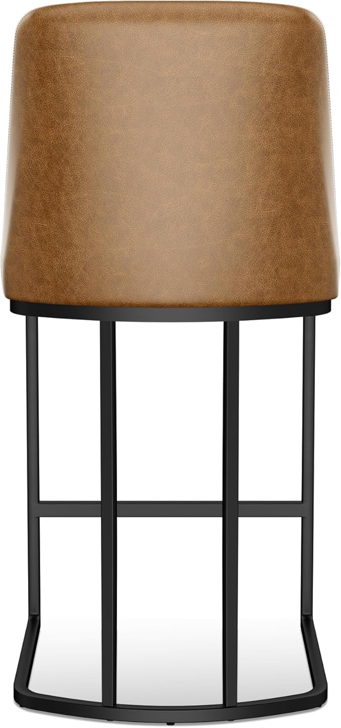 Counter Height Bar Stools Set of 2, Upholstered Leather Barrel Barstools - Image 7