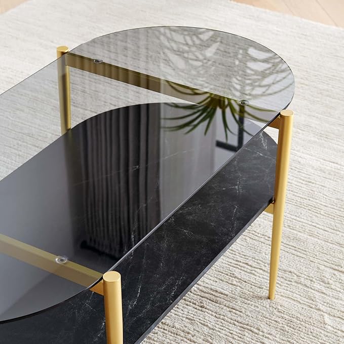 Oval Glass Coffee Table, Mid-Century Modern Design, L41 x W21 x H17 inch - Image 7