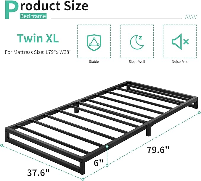 6 Inch Twin XL Bed Frames Heavy Duty Sturdy Metal Platform Bed Frame No Box - Image 2