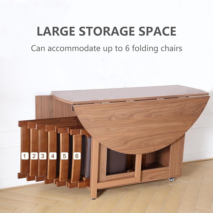 Walnut Round Folding Dining Table - Image 7