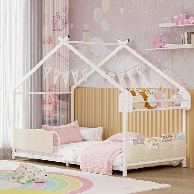 Timy House Shape Twin Size Montessori House Bed Metal Floor Bed by Timy
