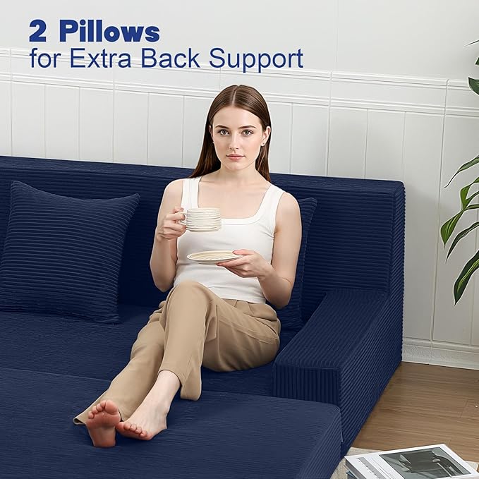 MeMoreCool Boneless Folding Sofa Bed Queen, Corduroy Convertible Sleeper Chair - Image 8