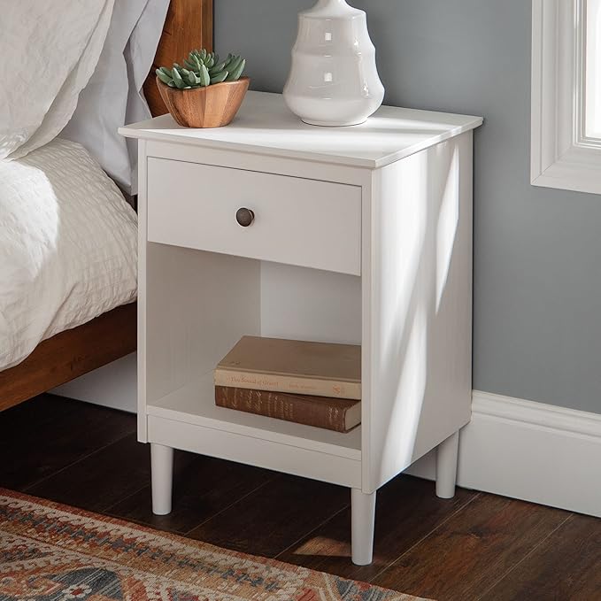 Walker Edison Traditional Wood 1 Drawer Nightstand Side Table Bedroom Storage - Image 5