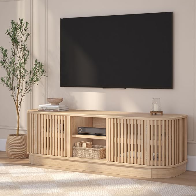 Plank+Beam Contour Wood TV Stand, Solid Wood Entertainment Console by PlankBeam