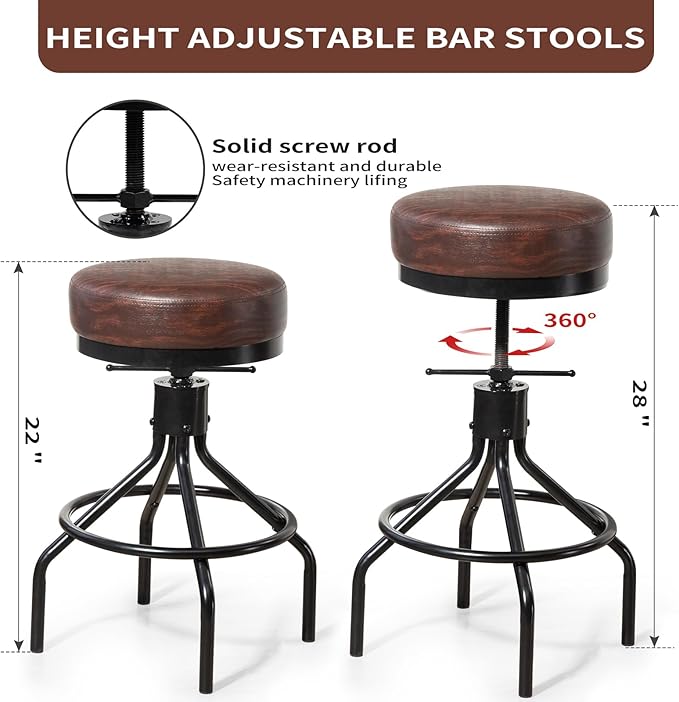 Counter Height Bar Stools Set of 3 Adjustable Swivel Barstools Industrial - Image 5