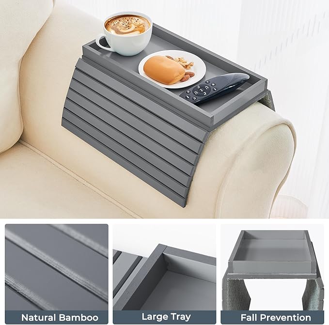 Bamboo Sofa Arm Tray, Anti Falling Couch Arm Tray Table, Foldable Couch Armrest - Image 7