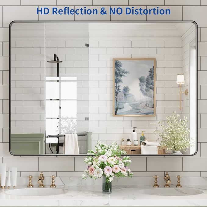 WEER Black Bathroom Mirror for Wall, 50X36 Inch Matte Black Mirror, Rectangular - Image 2