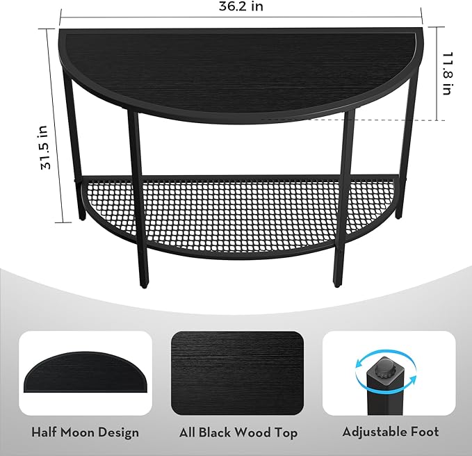 SAYGOER Black Half Moon Console Table 2 Tier Narrow Entryway Table - Image 3