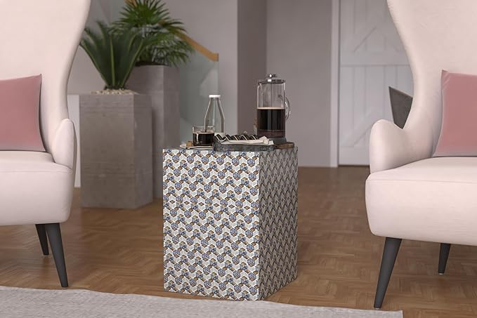 PEMAR Mother of Pearl Square Drum End Table Nacre Lacquer Side Bedside Accent - Image 2