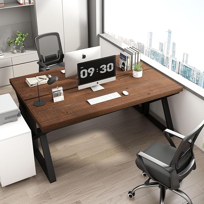 IBF Solid Real Wood Large Computer Desk, 60” Rustic Natural Home Office Desk - Image 7