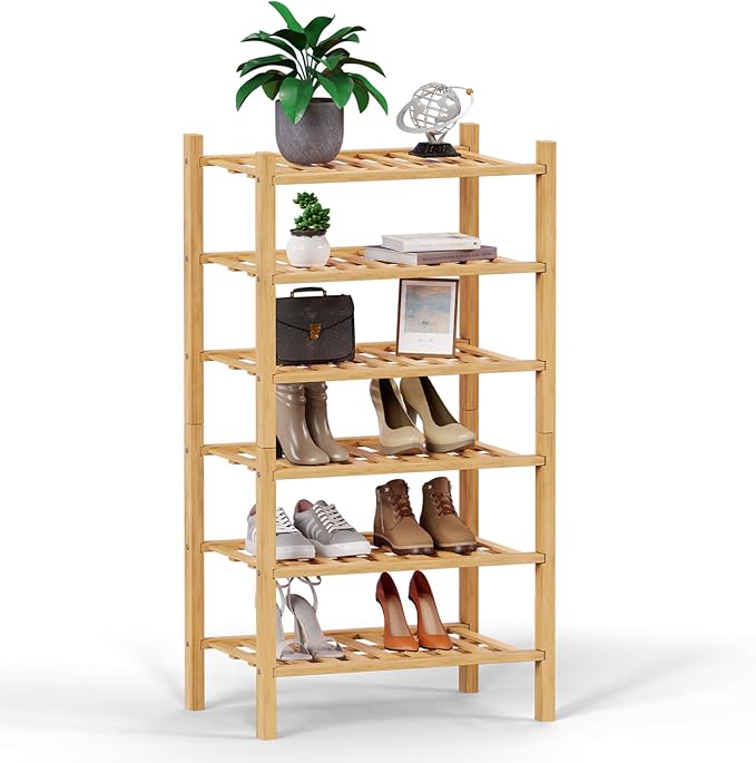 Haddockway small 6 Tier Bamboo Shoe Rack Storage Organizer, Small Space by Haddockway