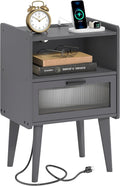 Nightstand with Charging Station, Bedside Tables Grey End Table Side Table with by MMEOLUOOK