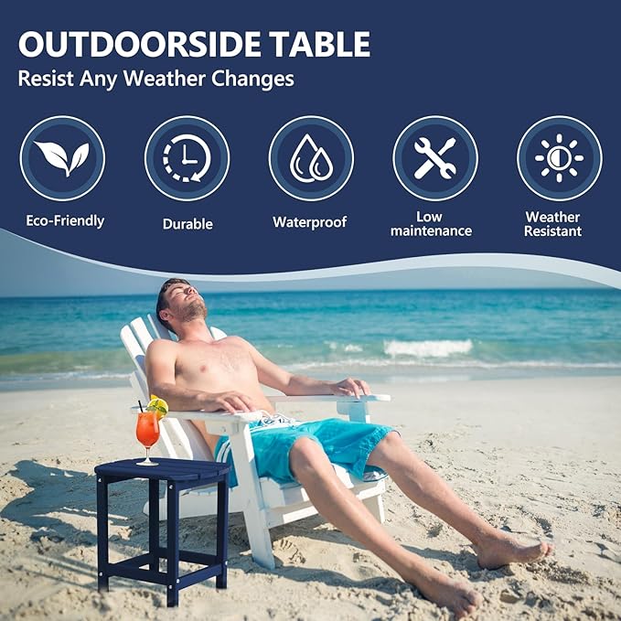 Hdpe Outdoor Adirondack Side Table, Wooden Textured, Set - Image 6