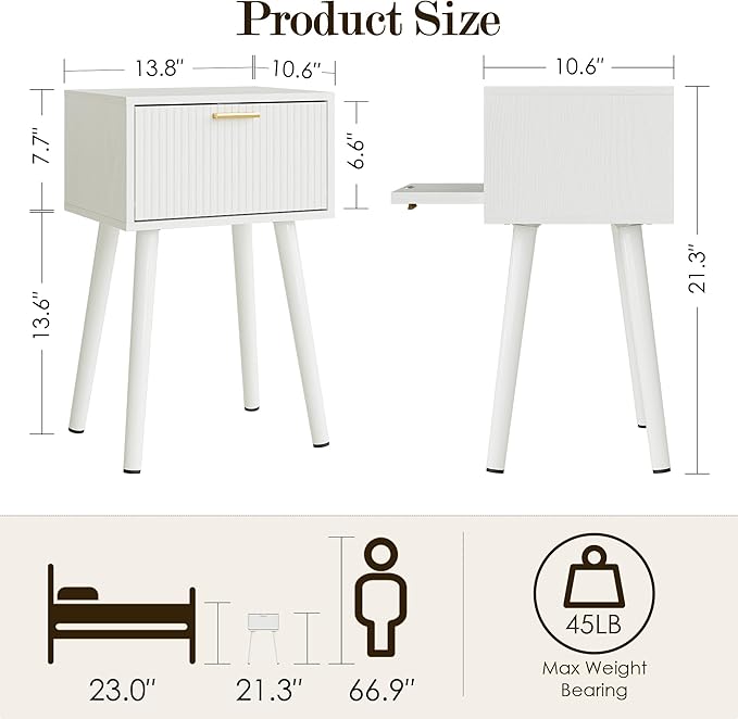 Night Stand, Small Modern Mid-Century Bedside Table - Image 2