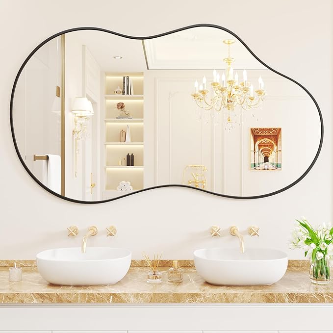 WEER Irregular Wall Mirror, 26x46 inch Black Asymmetrical Mirror Wall Mounted by WEER