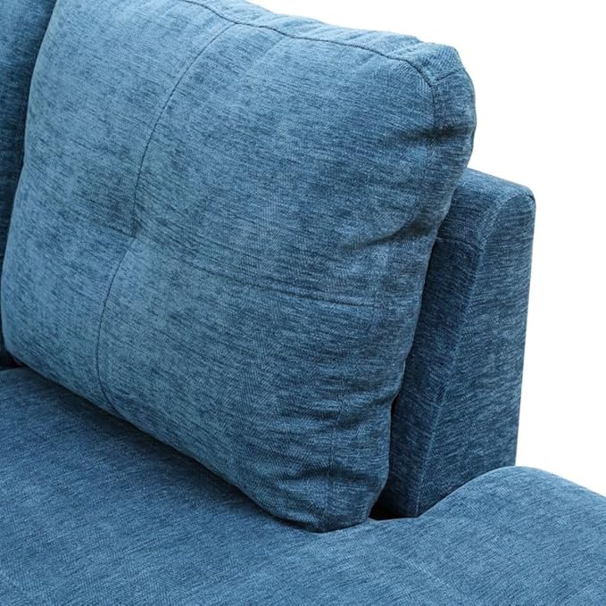 Blue L-Shaped 3-Piece Flannel Sofa - Image 5