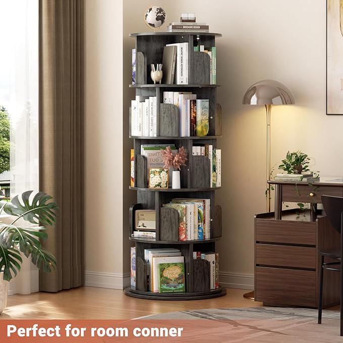 Rotating Bookshelf Tower, 5 Tier Spinning Bookcase, Revolving 360 Book Shelf - Image 2