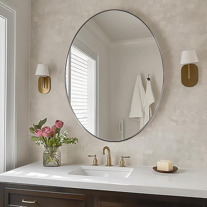 ANDY STAR Brushed Nickel Oval Wall Mirror, Modern Bathroom Mirror, Sturdy by ANDYSTAR