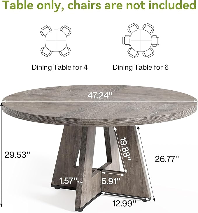 LITTLE TREE Round Dining Table for 4-6 People, 47 Inches Dining Room Table - Image 3