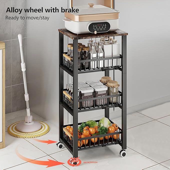 Kitchen Storage Cart Slim Rolling Cart On Wheels, 5-Tier Skinny Kitchen Island - Image 7