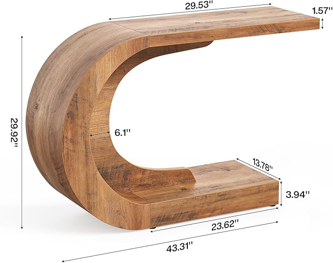 LITTLE TREE 43.3-Inch Farmhouse Console Table, 2-Tier C-Shaped Sofa Table - Image 2