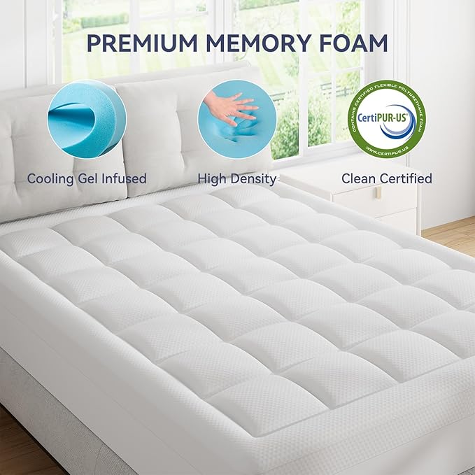 ELEMUSE Full XL Dual Layer 3 Inch Memory Foam Mattress Topper, 2 Inch Cooling - Image 3