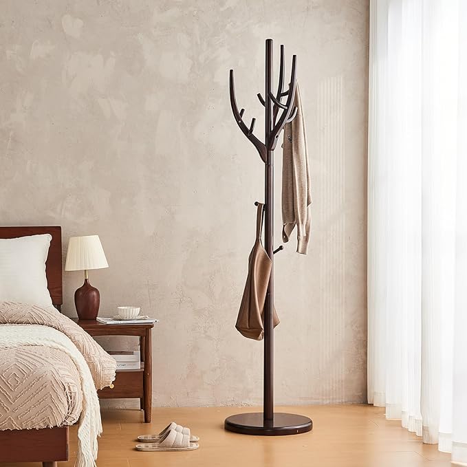 Uniclinens Coat Rack Freestanding Solid Wood Coat Tree Standing by Uniclinens
