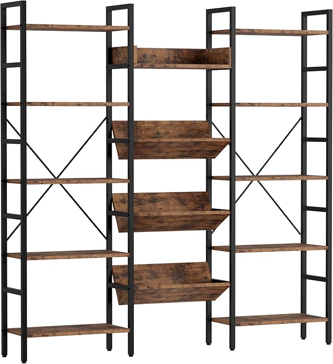 IRONCK Bookshelves and Bookcases 5 Tiers, Triple Wide Industrial Bookshelf by IRONCK
