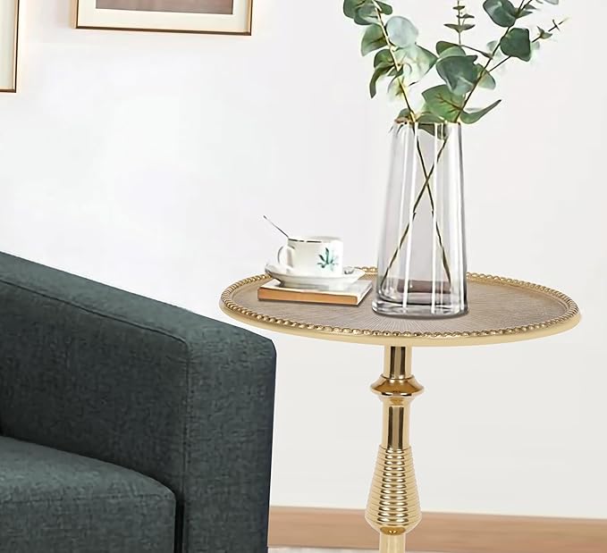 CLEENTABLE Gold Metal Pedestal Side Table - Image 9