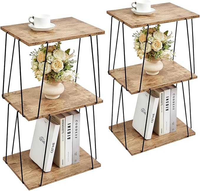 Side Table Set of 2, Tall End Table, Small Accent Table, Bedside Table by KJGKKHOME