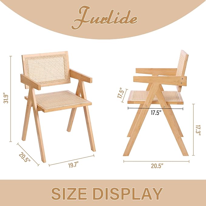 Rattan Dining Chairs Set of 4, Modern Mid Century Accent Chairs, Comfy Armchairs - Image 3