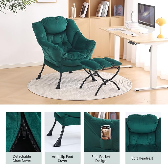 LITA Lazy Chair With Ottoman, Modern Accent Leisure Upholstered Sofa, - Image 4
