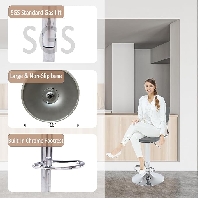 Sidanli Grey Bar Height Chairs, Swivel Barstools - Image 5