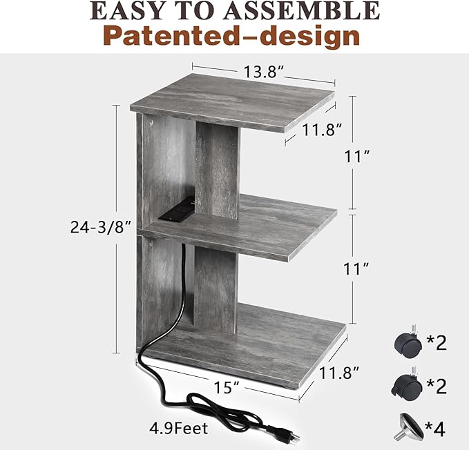 ZGREN End Table with Charging Station, Narrow Side Tables - Image 3