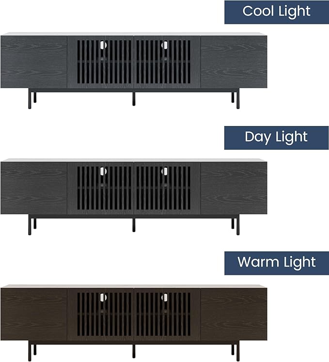 POVISON Mid Century Modern Sintered Stone TV Stand, Slatted Media Console TV - Image 6