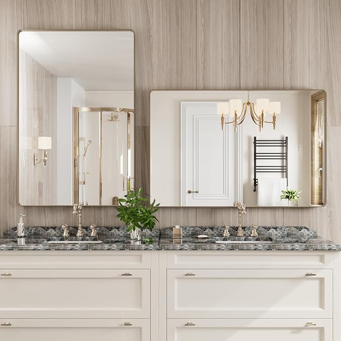 Bronze Bathroom Mirror 48x32 Inch, Brushed Bronze Metal Frame Mirror - Image 3