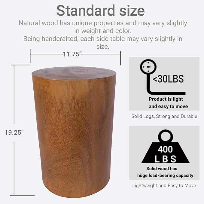 Athaliah Wooden Tree Stump Stool, Decorative Garden Stool Wood Stump Table - Image 2