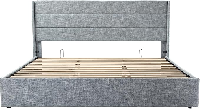 SHA CERLIN King Size Lift Up Storage Bed/Modern Wingback Headboard/Upholstered - Image 9