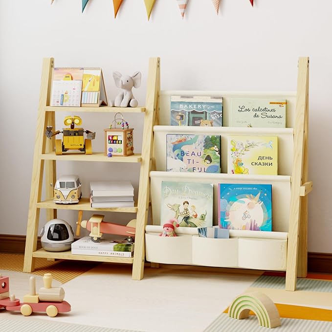 Toy Storage Organizer with Kids Bookshelf, Montessori Wooden Toy Organizer Book by Unknown