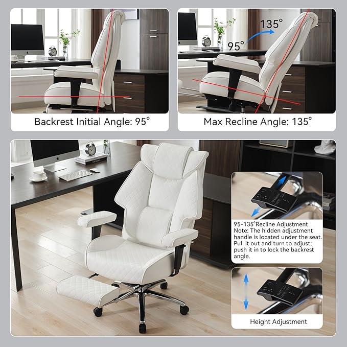 Big and Tall Office Chair with Footrest, PU Leather High Back Executive Office - Image 6