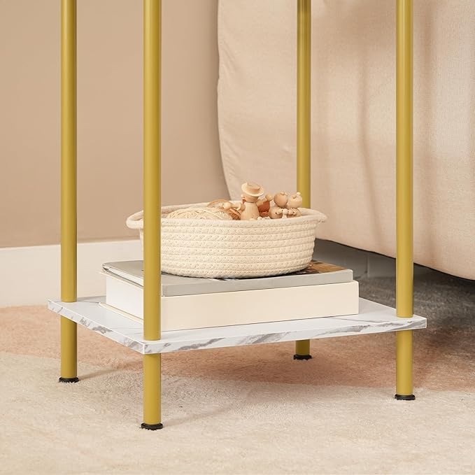 HOOBRO Side Table with Charging Station, Nightstand with 2-Layer Storage Shelves - Image 5