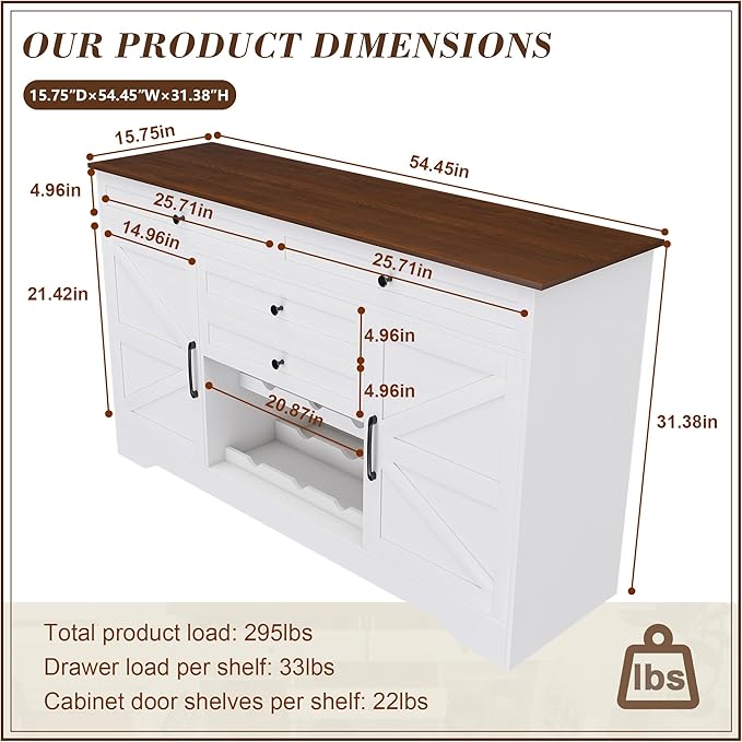 Modern Buffet Cabinet with 4 Drawers, 2 Doors & Adjustable Shelf, Large - Image 2
