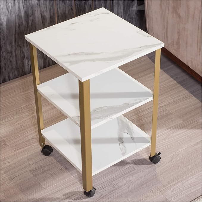 Side Table, End Table with Wheels, Printer Stand with 3-Tier Storage, Bedside - Image 8