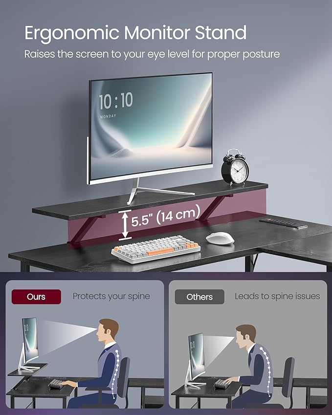 VASAGLE L-Shaped Desk with Power Outlets, Computer Desk with Monitor Stand - Image 6