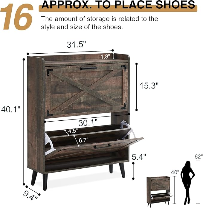 Shoe Storage Cabinet, Farmhouse Shoe Organizer - Image 2