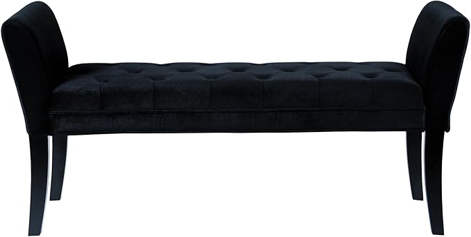 Armen Living Chatham Bench in Black Velvet and Black Wood Finish - Image 4