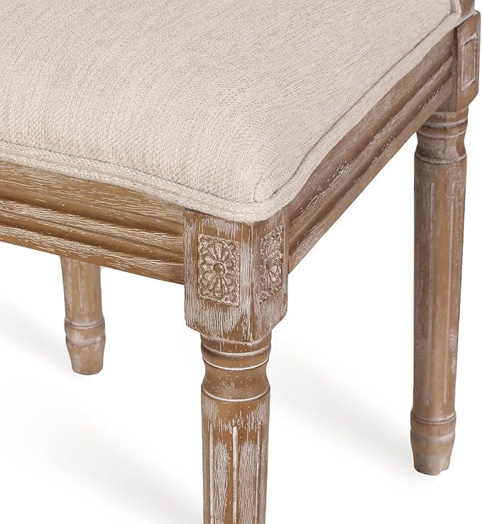 Merax Upholstered Solid Wood Dining Chairs Set of 2, French Country Style - Image 6