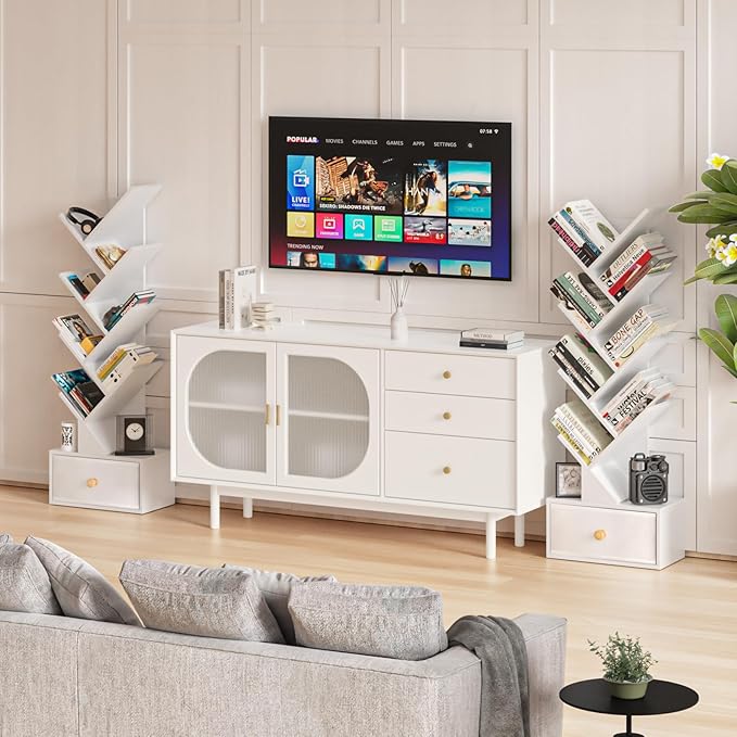 8 Tier Tree Bookshelf with Drawer, Free Standing Wood Bookcase - Image 5