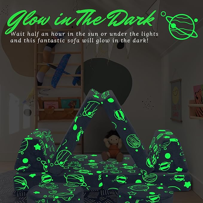 MeMoreCool Modular Glow Sofa for Kids, Space-Themed 8-Piece Convertible Foam - Image 5